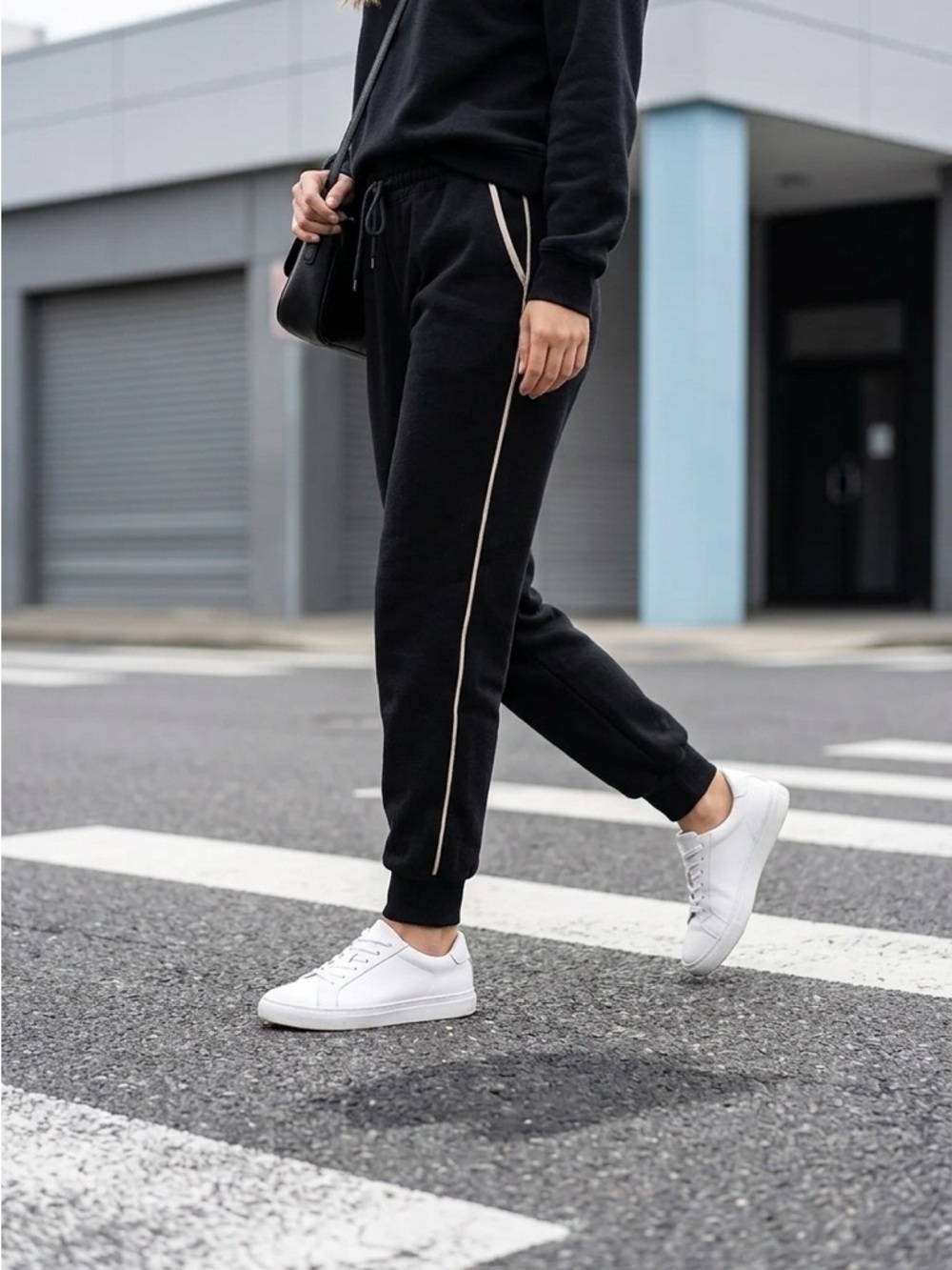 Wilfred Black Jogger Pants XS Cream Side Stripe Office Casual Elastic Waist